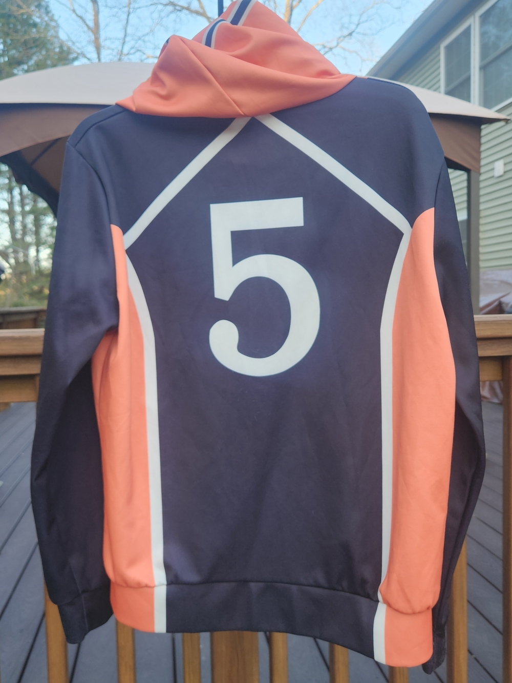 Haikyuu Cosplat Volleyball Hoodie in Black and Coral - Number 5 Womens Small - Picture 4 of 10